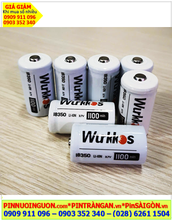 Wưkkos 18350; Pin sạc Wưkkos 18350 lithium 3.7v 1100mAh chính hãng /Loại đầu LỒI